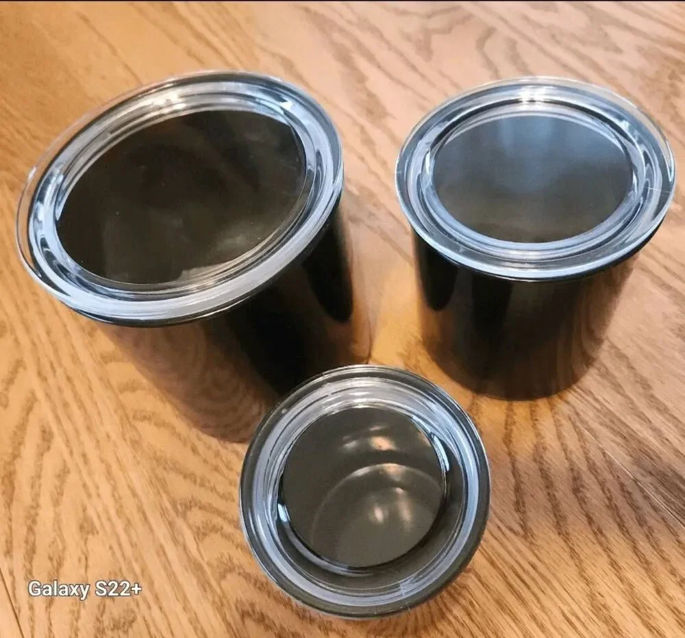 Mainstays 3 piece black canister set with clear lids, new